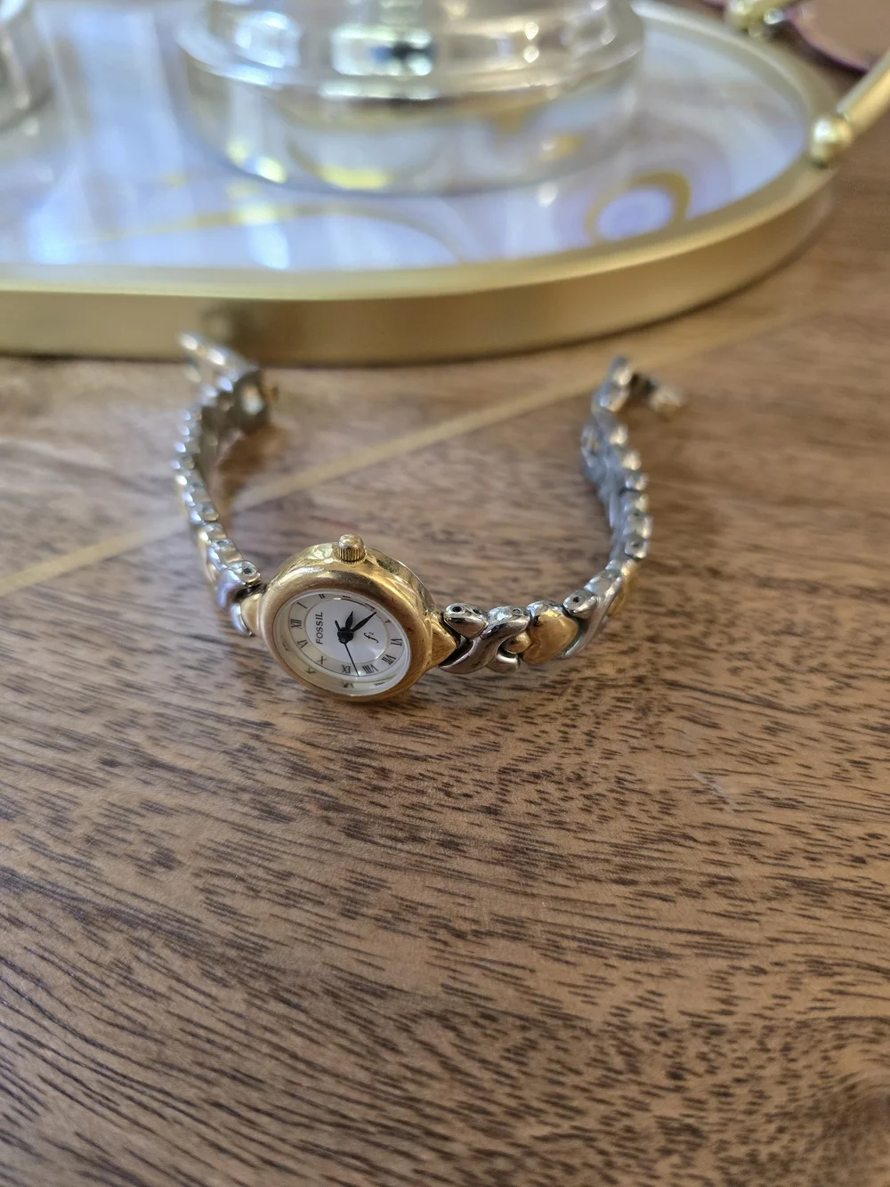 Fossil Two-Tone Heart Link Bracelet Watch - Gold & Silver